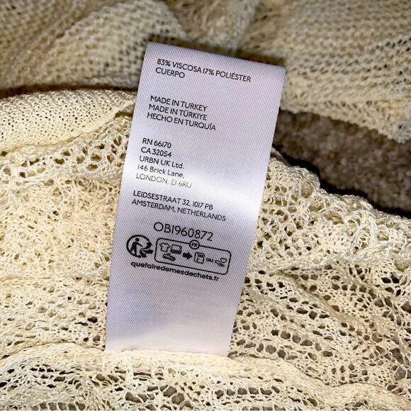 ANTHROPOLOGIE Womens Sweater Size XS Cream Sheer Open-Stitch Ruffle Coquette - Picture 7 of 12